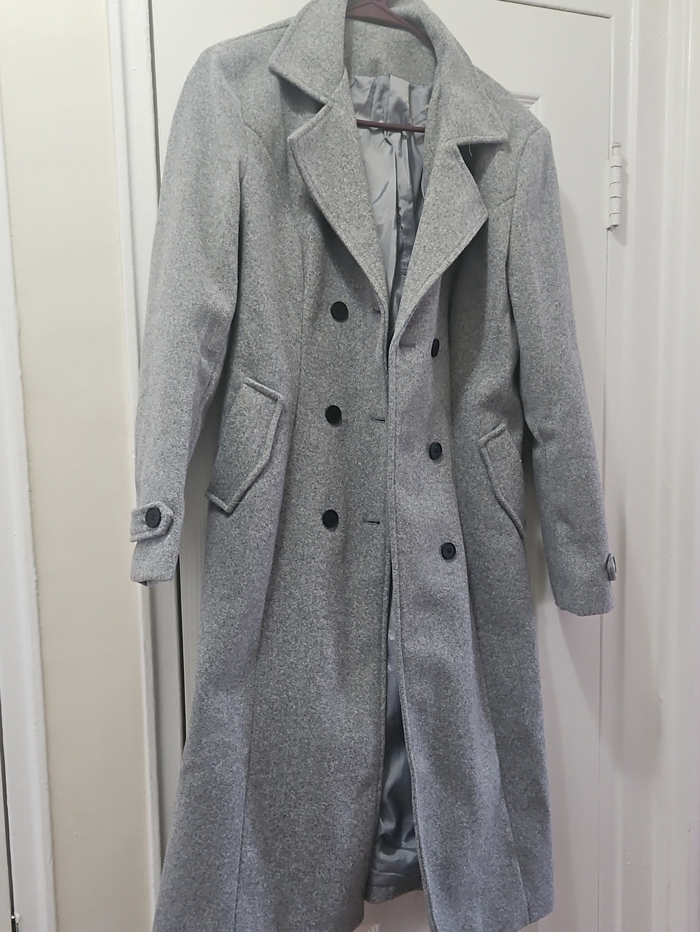 Women's Light Gray Double-Breasted Pea Coat